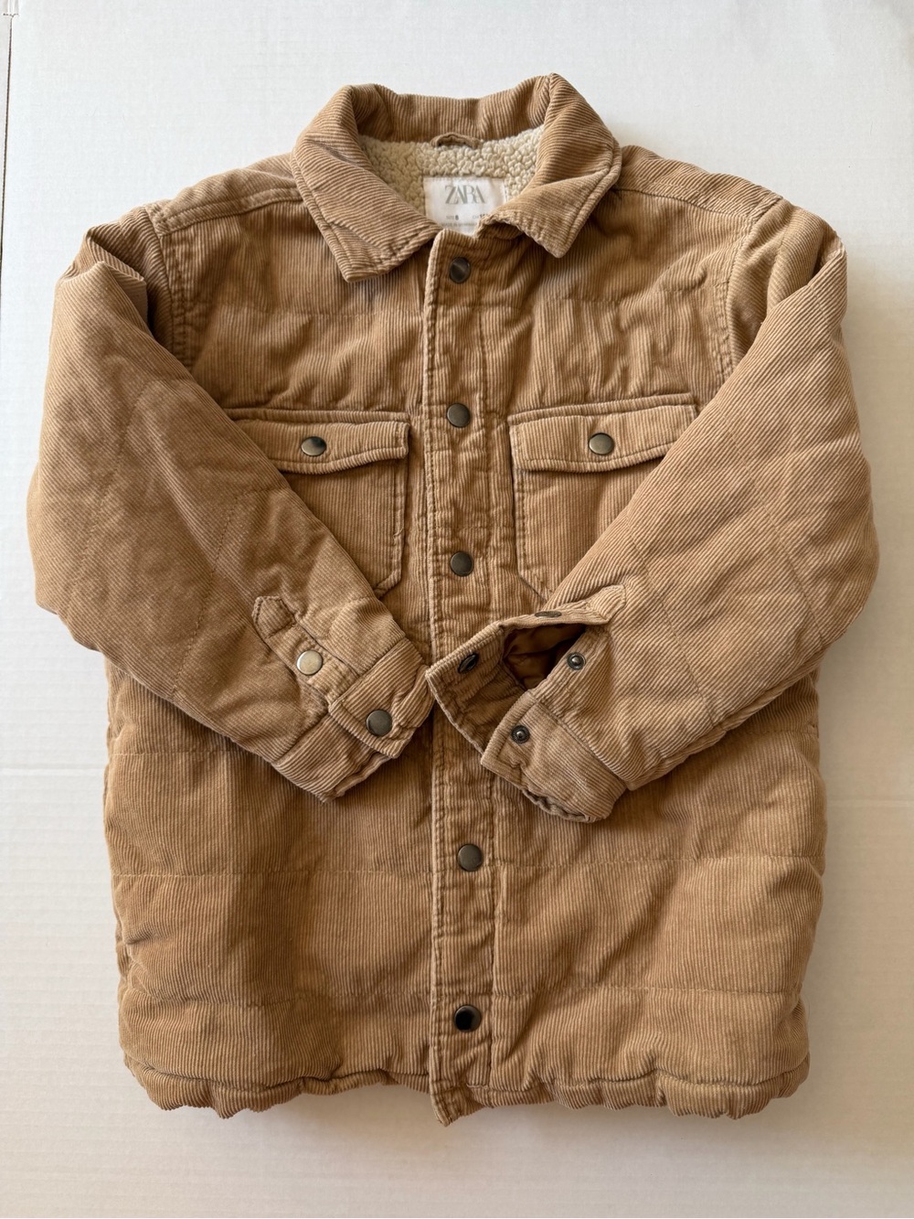 Zara Kids 8 Tan Corduroy Sherpa Lined Winter Jacket Coat